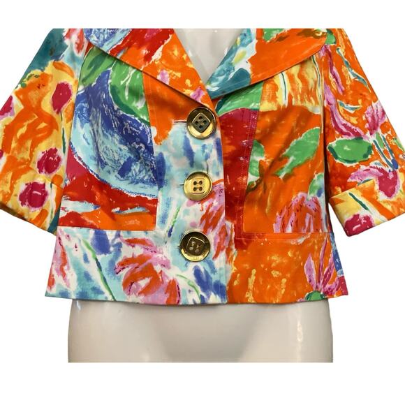 Peter Nygard Women's Colorful Button Front Lined Elbow Slv Cropped Blazer Size 6 - Picture 5 of 9